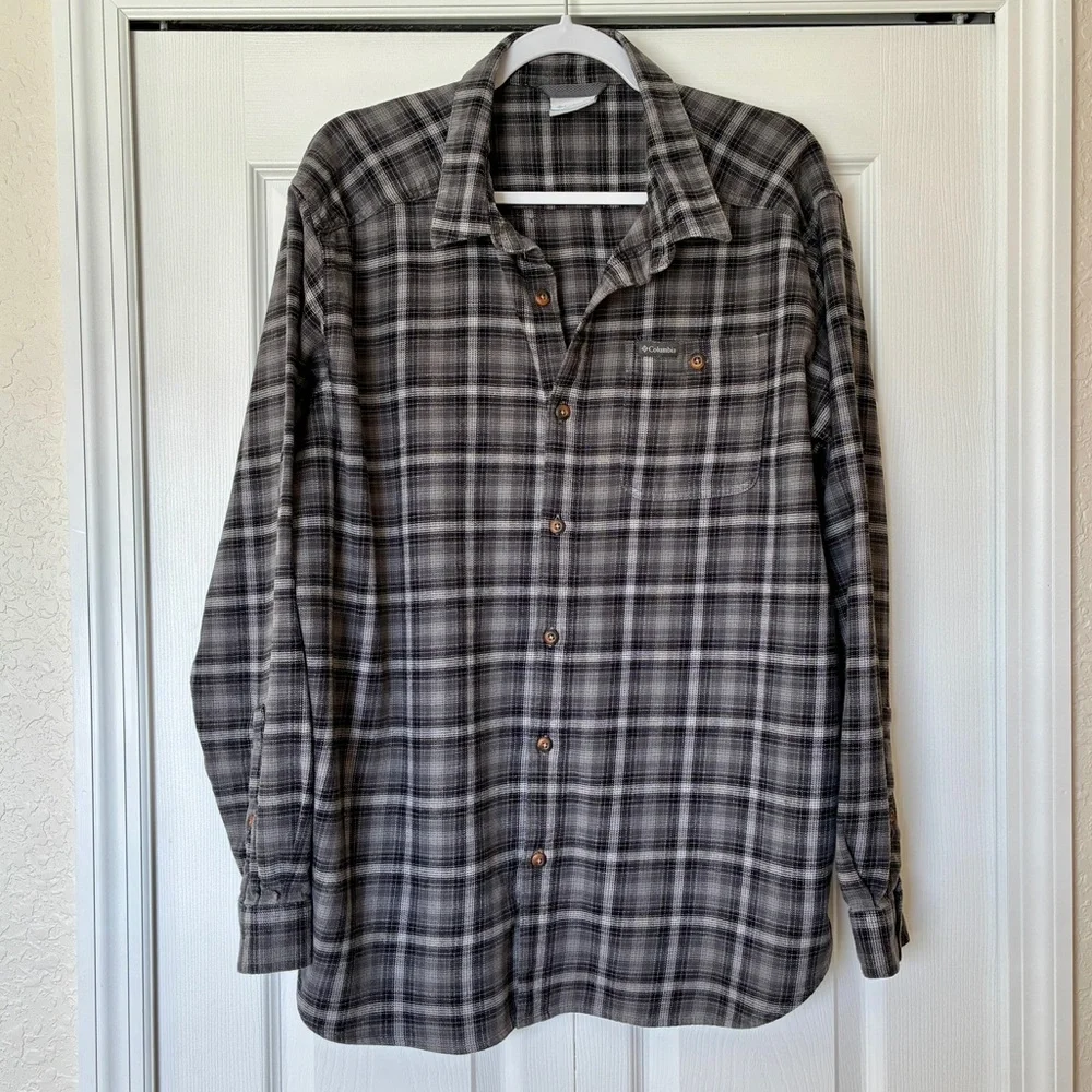 Columbia Flannel Shirt Men’s XL Gray Plaid Button Down Outdoor Layering Hiking - Picture 2 of 14